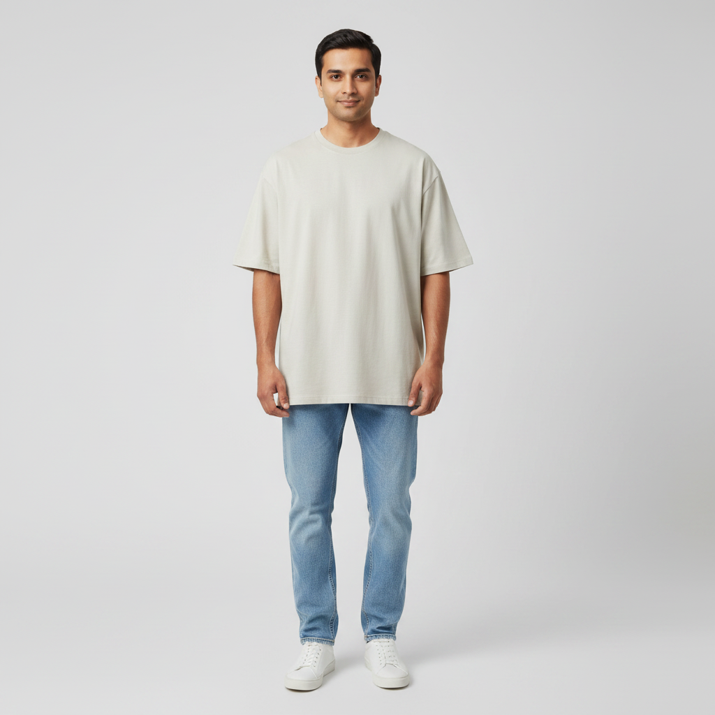 "Men’s Premium Oversized T-Shirt – Beige | 280 GSM Cotton"