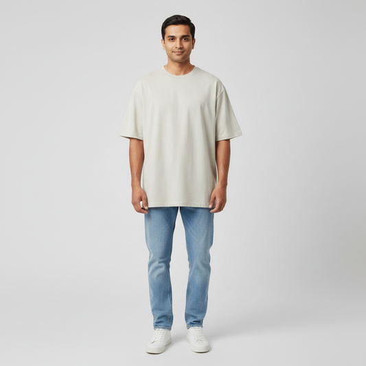 "Men’s Premium Oversized T-Shirt – Beige | 280 GSM Cotton"