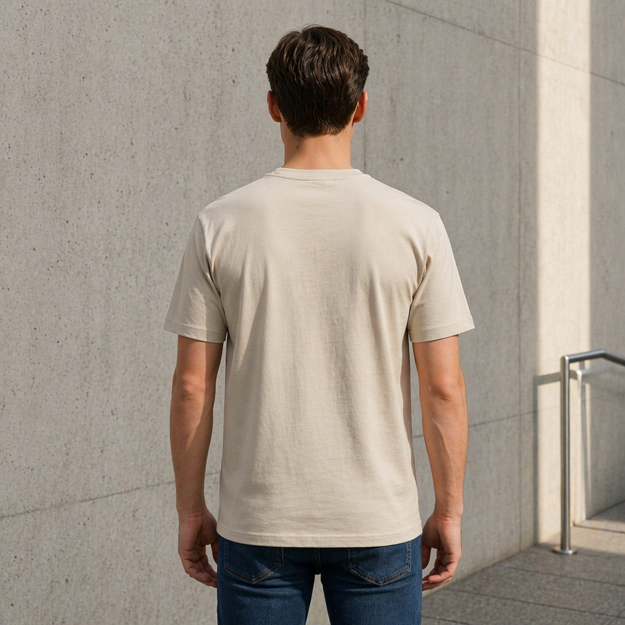 "Men’s Casual Cotton T-Shirt – Beige | Regular Fit | Soft & Comfortable"