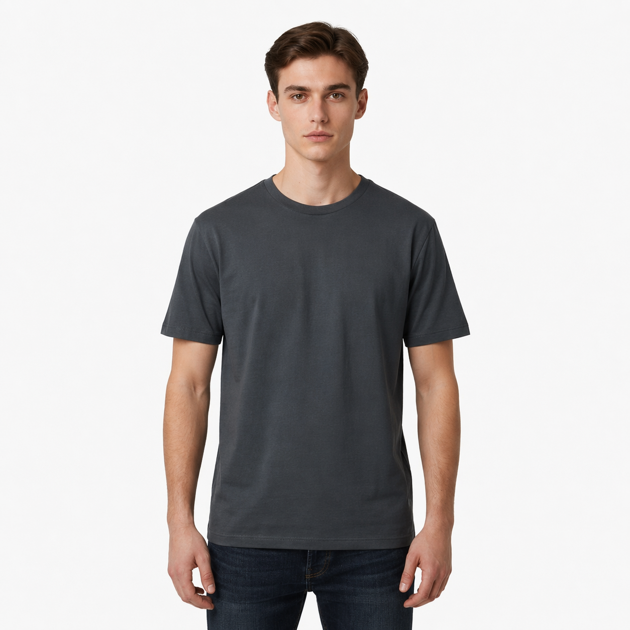 "Men’s Casual Cotton T-Shirt – Grey | Regular Fit | Soft & Comfortable"