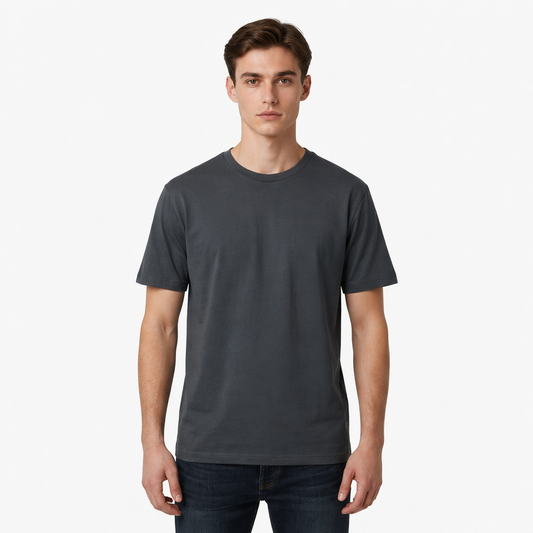 "Men’s Casual Cotton T-Shirt – Grey | Regular Fit | Soft & Comfortable"