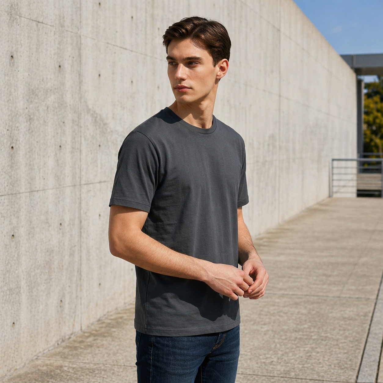 "Men’s Casual Cotton T-Shirt – Grey | Regular Fit | Soft & Comfortable"