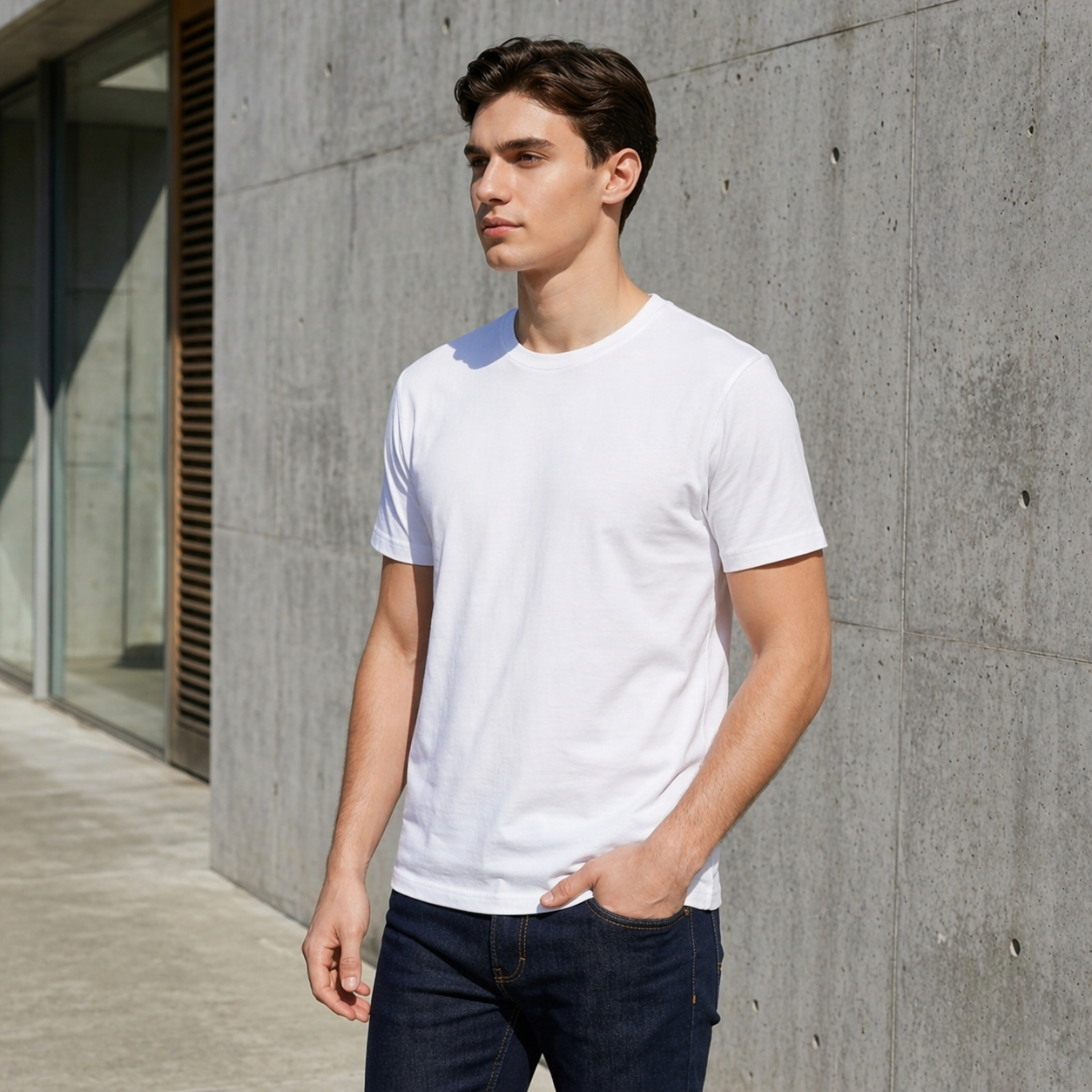 "Men’s Casual Cotton T-Shirt – White | Regular Fit | Soft & Comfortable"
