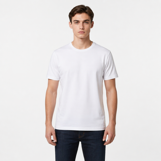"Men’s Casual Cotton T-Shirt – White | Regular Fit | Soft & Comfortable"