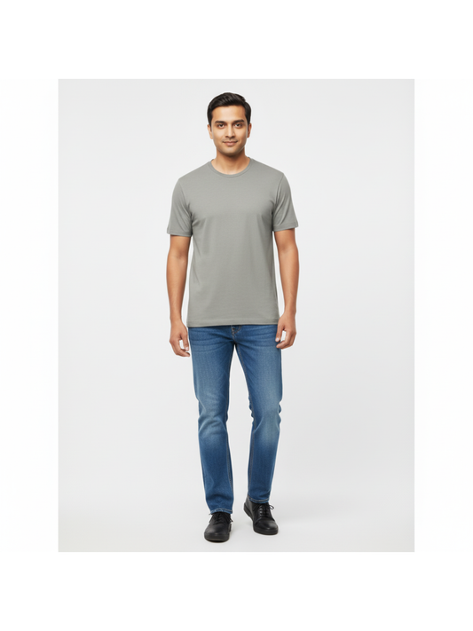 "Men’s Casual Cotton T-Shirt – Mid Grey | Regular Fit | Soft & Comfortable"